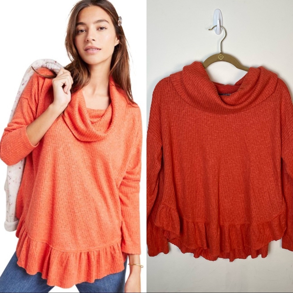 Maeve Addie Ruffled Orange Cowl Neck Sweater Size S